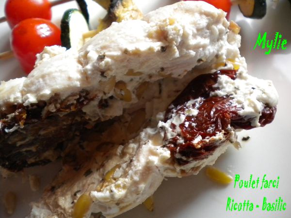 poulet farci ricotta-basilic - brochette de légumes 3