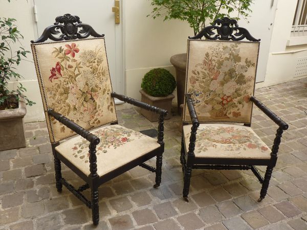 paire fauteuils style louis XIV epoque napoleon III tapisse