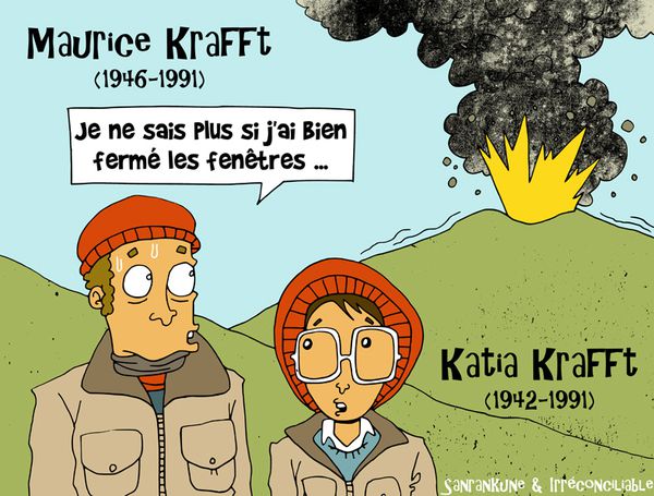 Maurice et Katia Krafft vulcanologue dessin