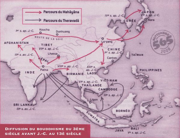 carte de propagation du bouddhisme