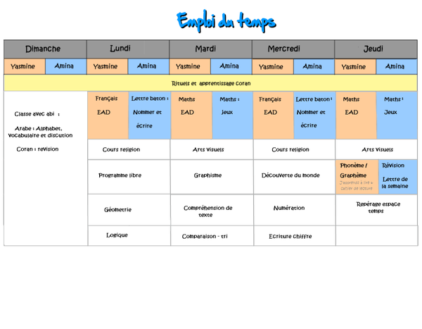 emploi du temps 2012