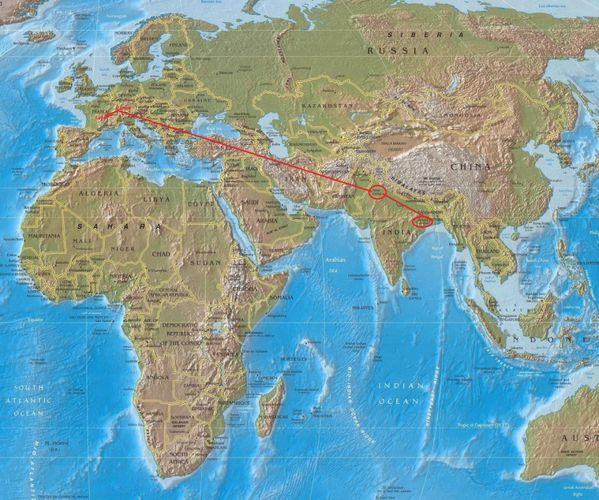 Carte du monde trajet retour