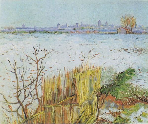 716px-Van Gogh - Landschaft im Schnee mit Arles im Hintergr
