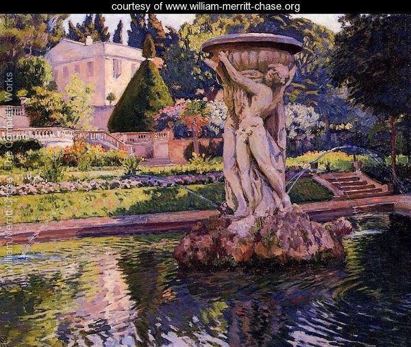 MERRIT CHASE Garden-with-Villa-and-Fountain-1924-large