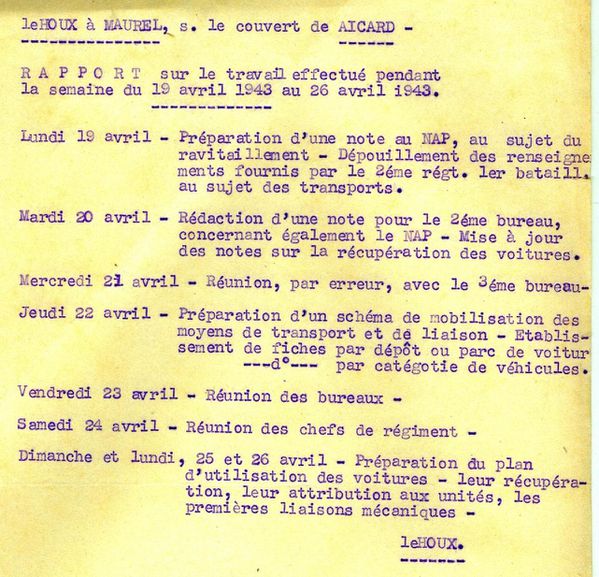 165 Rapport de Le Houx sur une semaine avril 1943