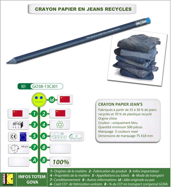 Crayon papier en jeans recycle GO38 13CJ01