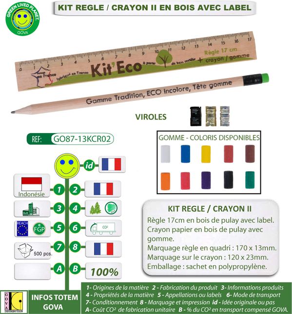 Kit regle et crayon papier en bois avec label GO87 13KCR02