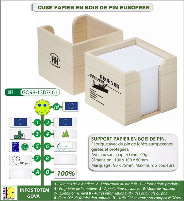Cube a papier en bois de pin avec bloc papier 902gr GO98 13