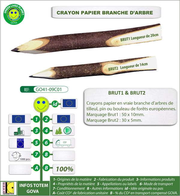Crayon papier en vraie branche d arbre europeen ref GO41 09