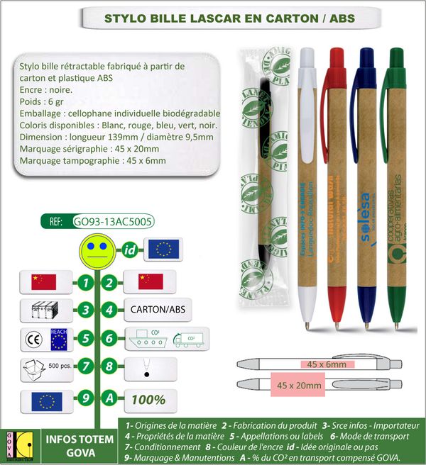 Stylo bille en carton et abs ref GO93 13AC5005