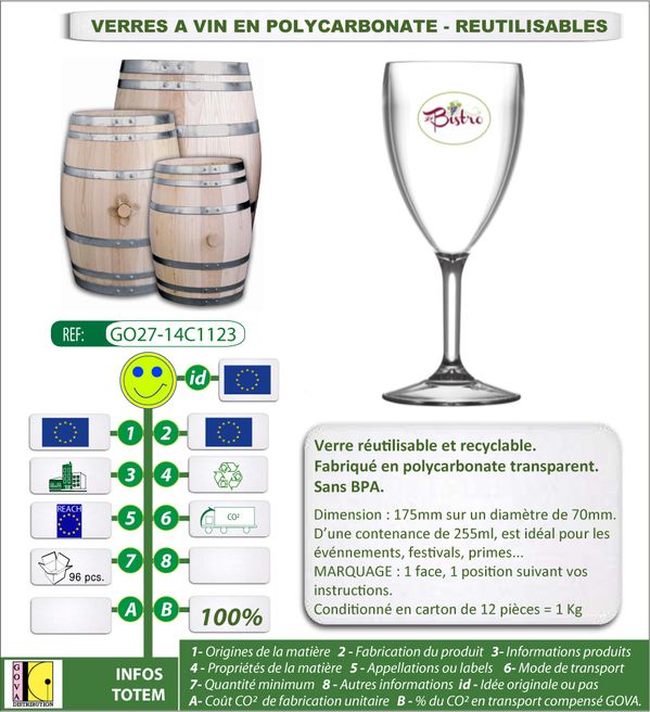 Verre a vin publicitaire 255ml reutilisable et recyclable G