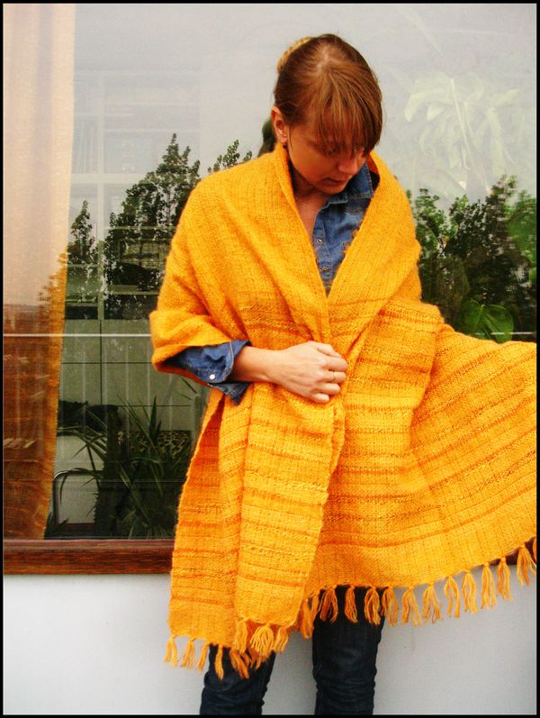 Hand-woven-wool-shawl-stole-orange-4