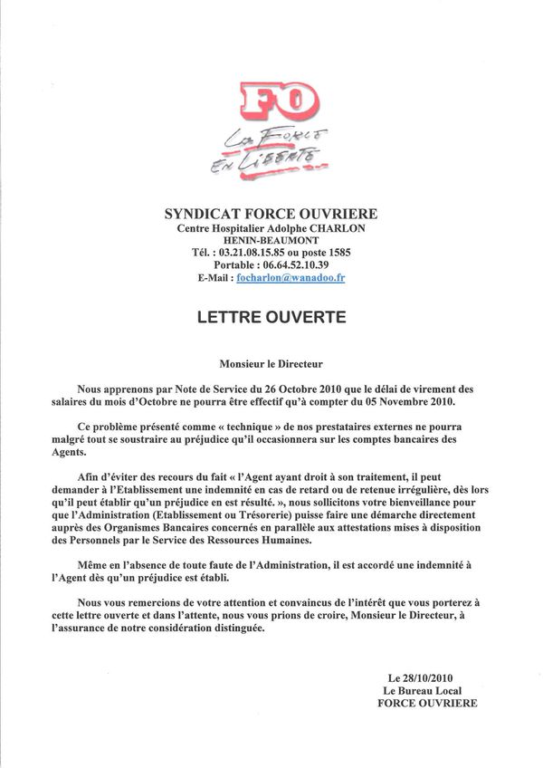 Lettre ouverte paye octobre 2010