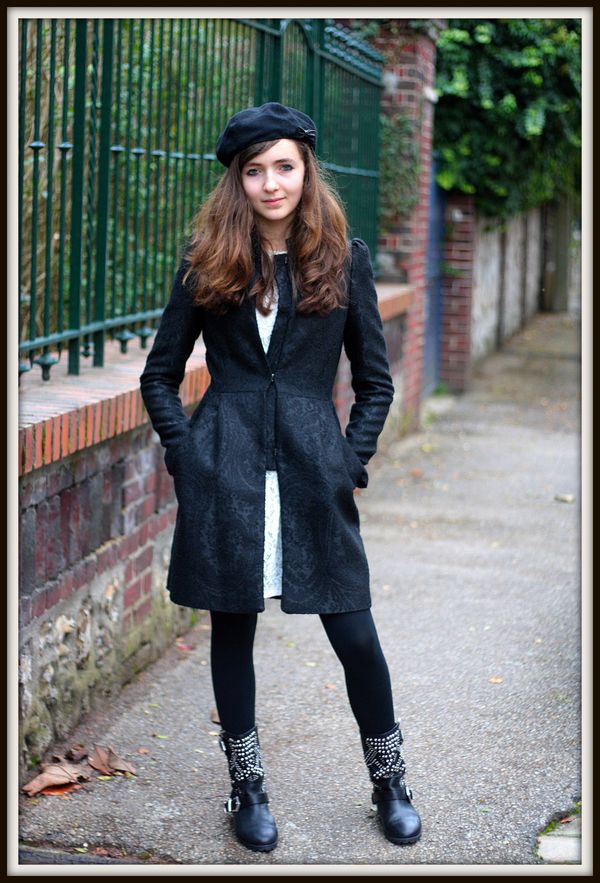 Zara manteau redingote jacquard bottes cloutees motard. Mia in TERRA LATINA blog mode beaute humour loisirs enfants