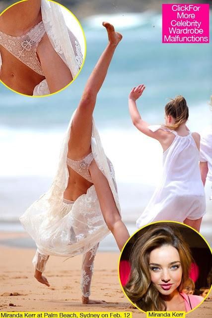 Miranda Kerr montre sa petite culotte transparente: gros plan sur son entrejambe !