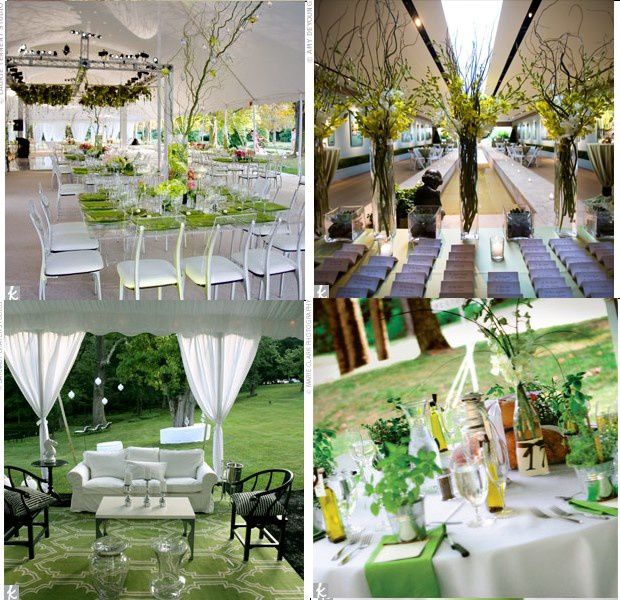 Decoration table mariage vert et blanc