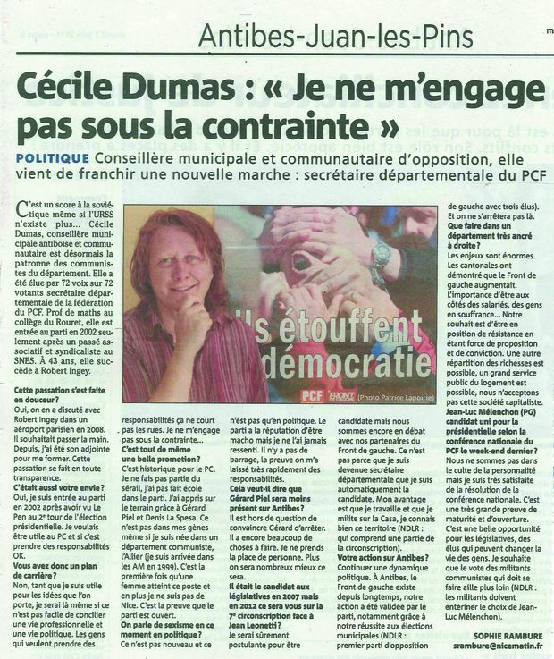 Cécile DUMAS Nice Matin 07062011