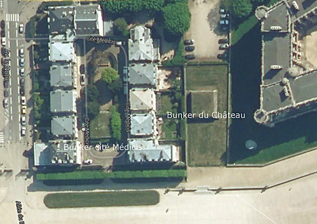 vue satellite Les Blockhaus et Bunkers allemands dans les jardins du château à Saint-Germain-en-Laye (78100)