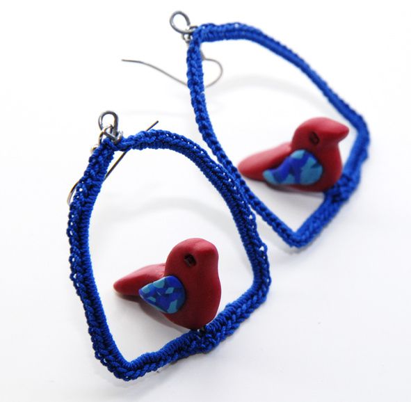 boucle d'oreille fimo oiseau sur balancelle 2