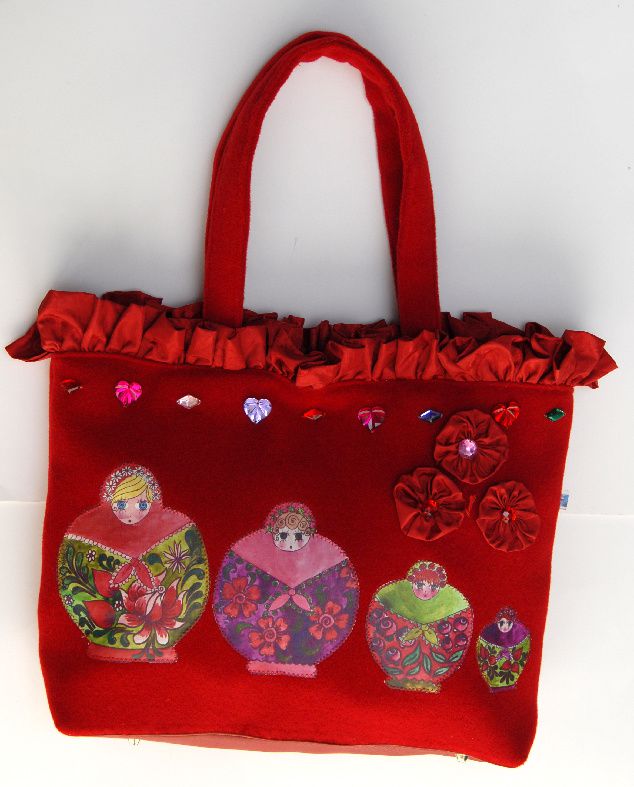 sac cabas poupée russe en appliqués