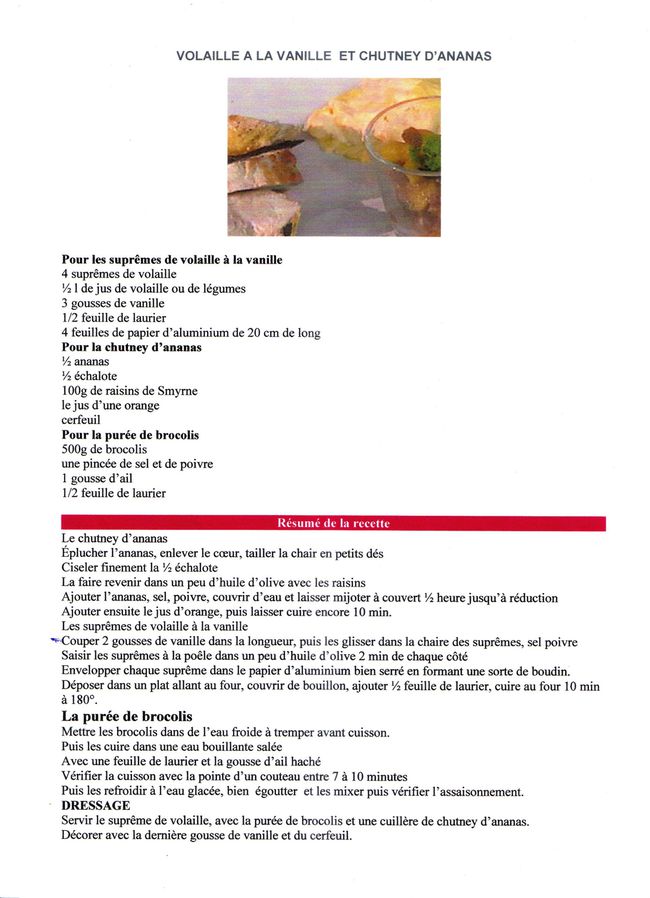 RECETTE VOLAILLE VANILLE CHUTNEY ANANAS