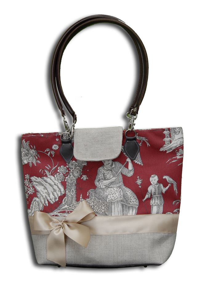 sac toile de jouy neud de satin