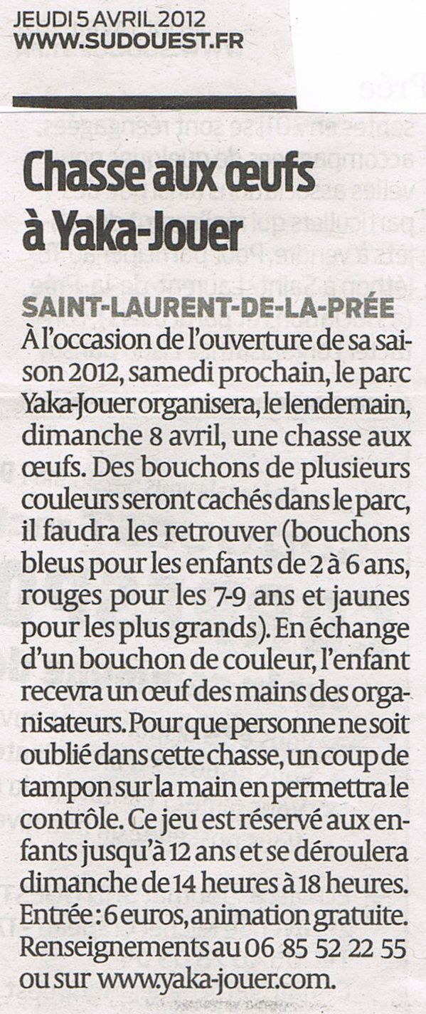 art.SO du 5 avril 2012. Chasse aux oeufs