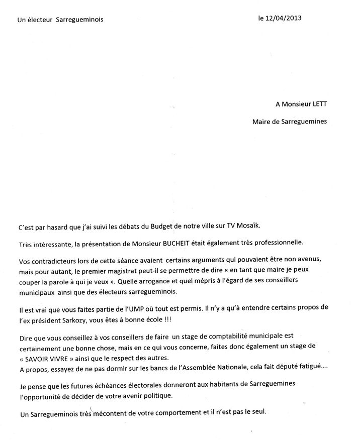 En Marge Du Conseil Municipal Une Lettre Anonyme La