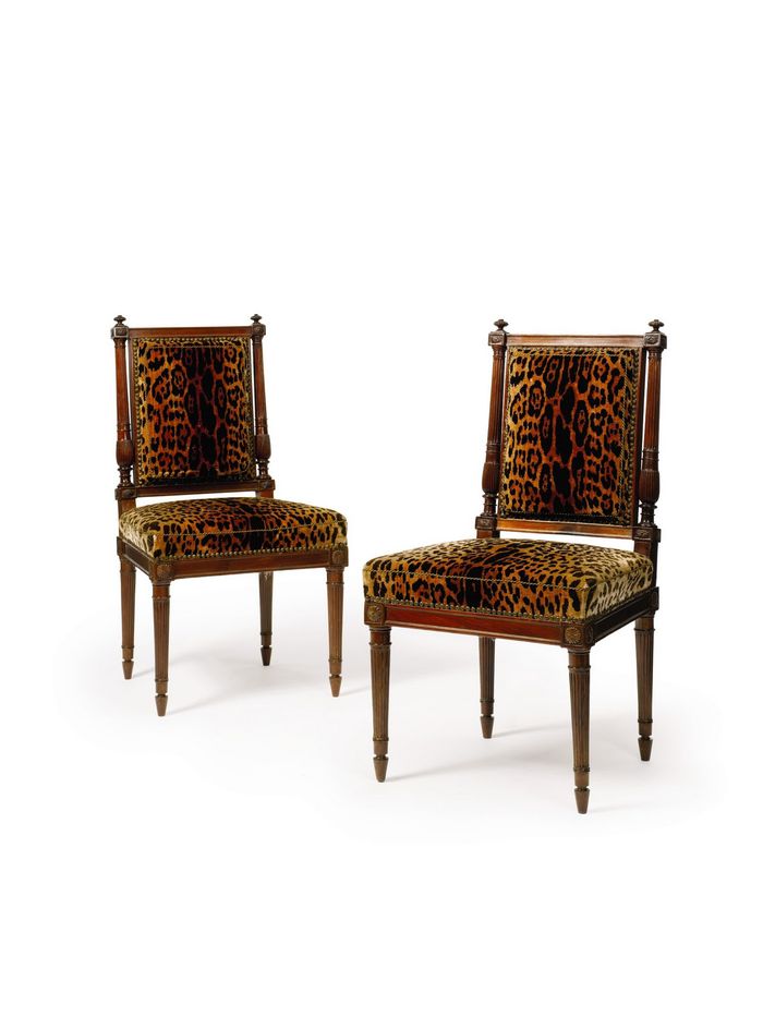 a pair of Louis XVI mahogany chairs, circa 1785, attributed
