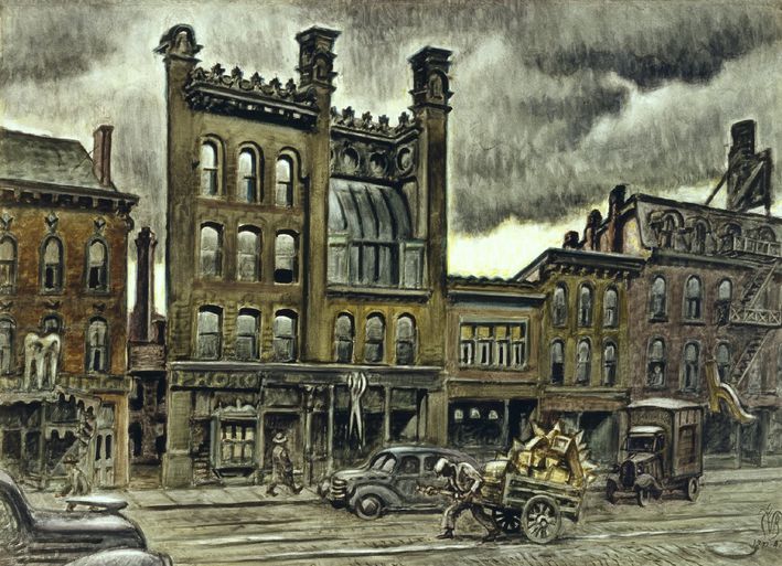 Charles Burchfield -Street-Scene-1940-1947-painting-artwork