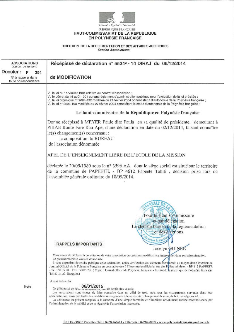attestation DRCL modifiée