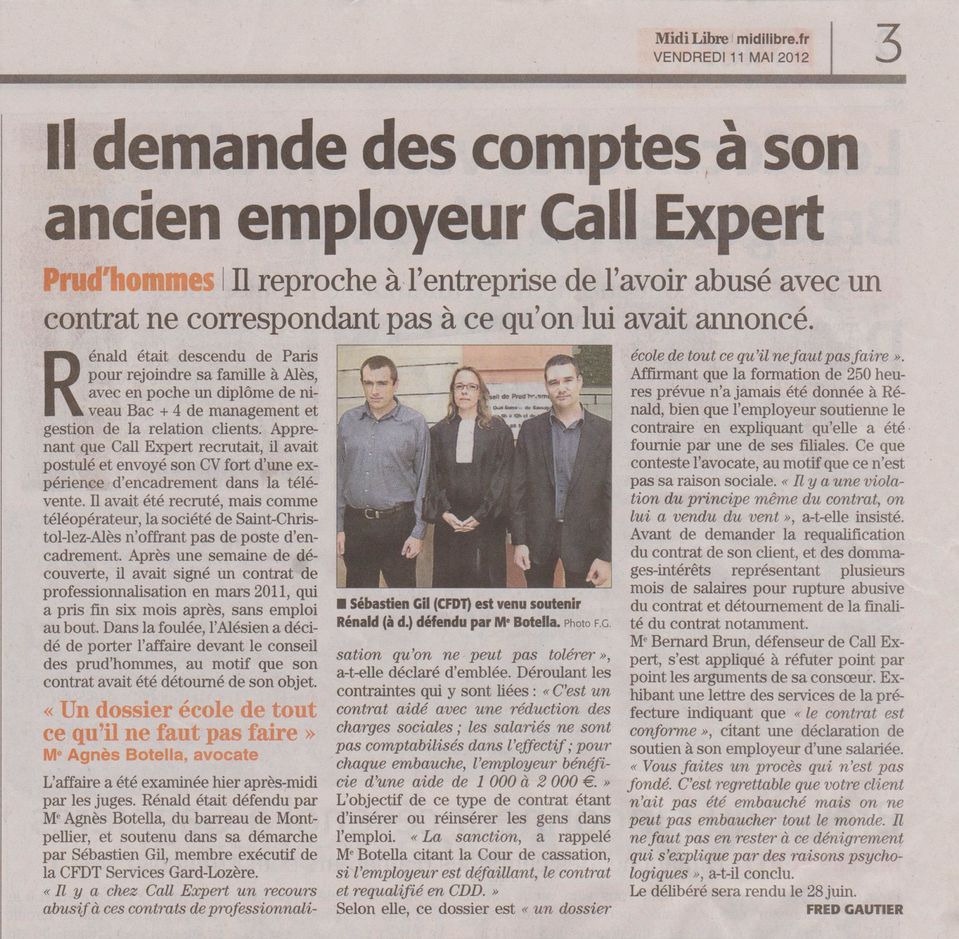 Article Midi-Libre Call Expert du 11 05 2012