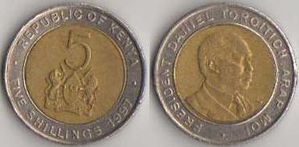 KENYA 5 shilling 1 kenya shilling=0.019€