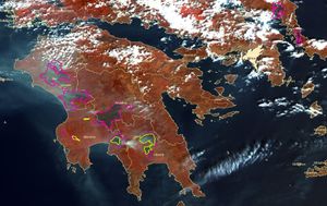 Les zones touchées par les incendies entre le 24 et le 30 août 2007 dans la péninsule du Péloponnèse