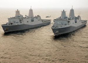 USS New York alongside USS San Antonio