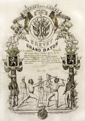 1882 Brevet belge à la canne royale et au grand bâton