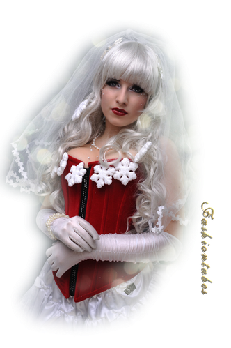 femme corset rouge voile blanc