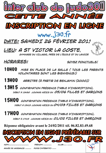 horaire interclub St victor 2011