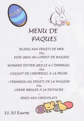 Baie d'Azur menu Pâques