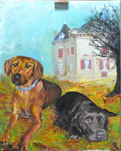 Portrait chiens + paysage Peintre ardennes Florence Megardo