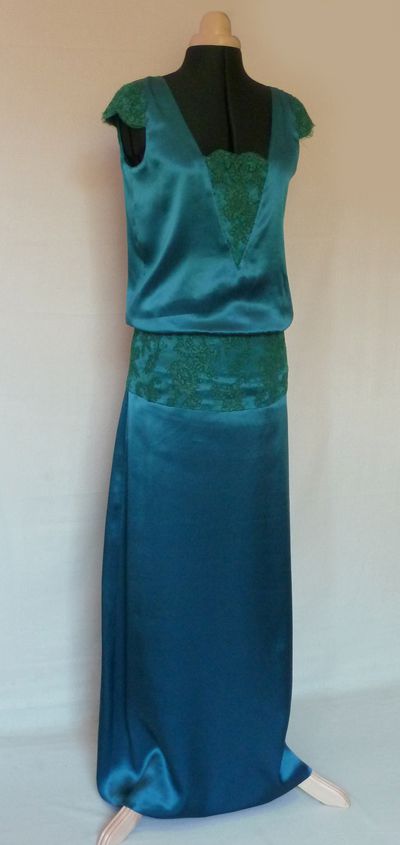robe satin de soie bleu vert Dorothée E