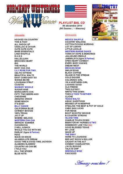 Playlist Bal CD 06 dec 2014