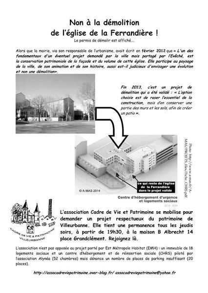 Non à la destruction de l'eglise de la ferrandière Villeurbanne