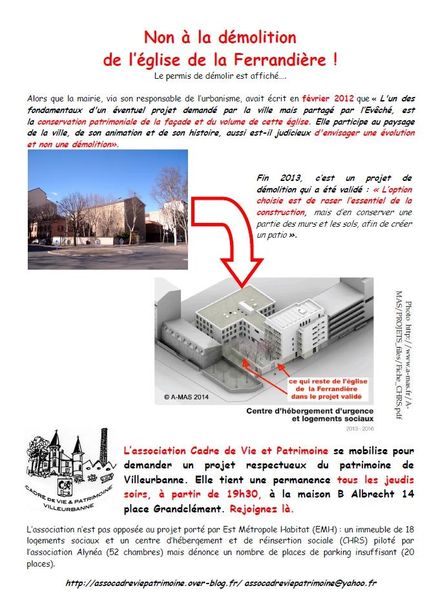 Non à la destruction de l'eglise de la ferrandière Villeurbanne