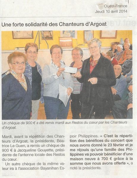 Ouest-France Remise Chèques Concert Solidarité