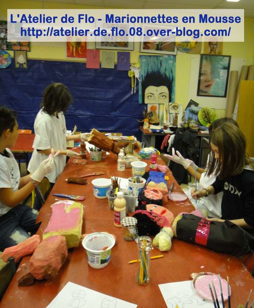 Marionnettes en mousse-Atelier de Flo-Donchery-Artiste-Peintre