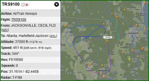 airtran trs9100-flight-data-map