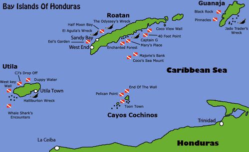 Honduras Bay Islands-Roatan-Utila-Guanaja-Cayos map