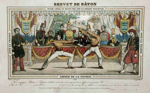 Brevet de Bâton - 19e siècle canne française, de combat