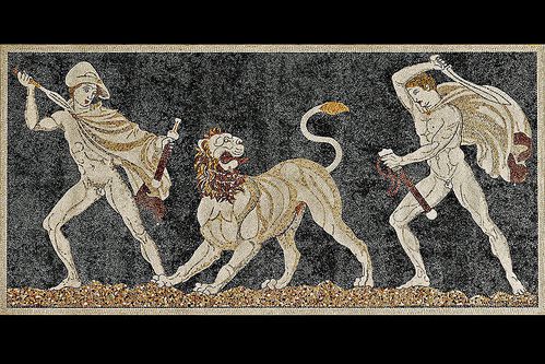 Mosaique de la chasse au lion